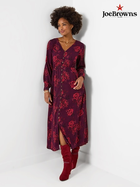 Red - Joe Browns Radiant Roses Button Through Maxi Dress