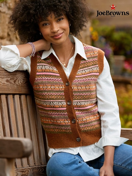 Brown - Joe Browns Autumn Days Fairisle Button Through Knitted Sleeveless Jumper