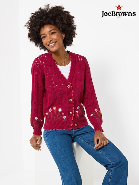 Red - Joe Browns Darling Floral Embroidered Pointelle Cardigan