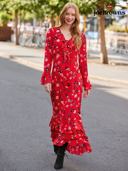 Red - Joe Browns Phoebe Long Sleeve Ruffle Maxi Dress