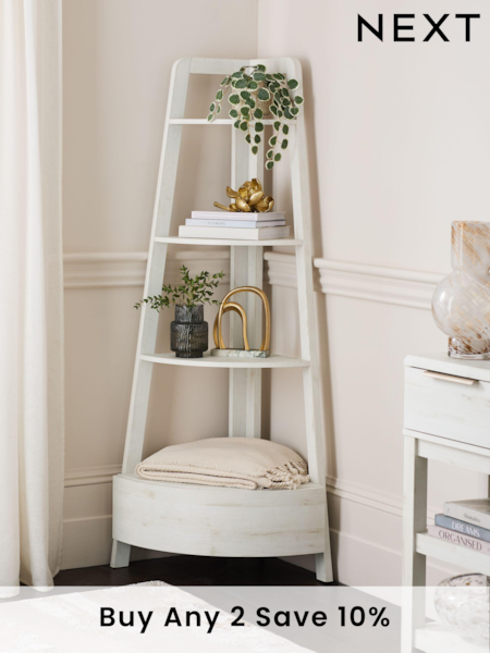 White Bronx Oak Effect Corner Ladder Shelf (943936) | £299