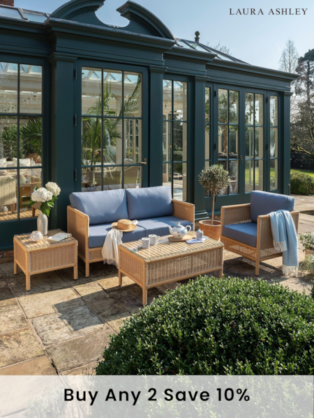 Laura Ashley Denim Garden Vilamoura Rattan Lounging Sofa Set with Seat Cushions (944245) | £2,450