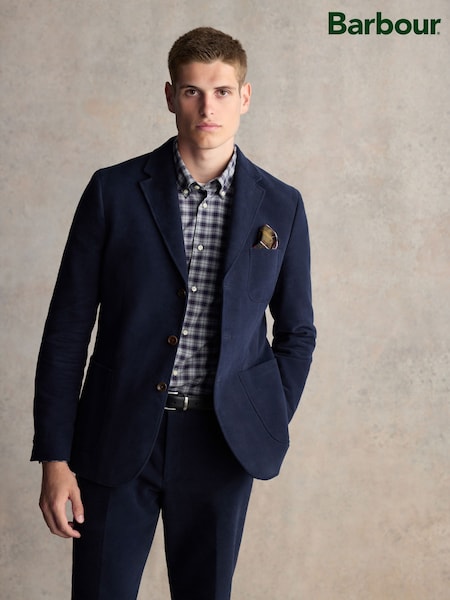 Barbour® Navy Slim Fit 100% Cotton Moleskin Suit Jacket (944337) | £250