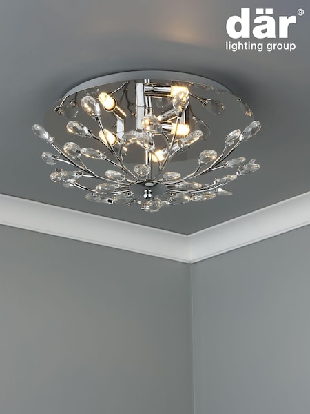 Dar Lighting Silver Zafir 3 Light Flush Fitting Ceiling Light (946376) | £75