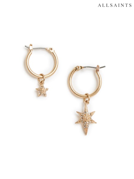 AllSaints Silver Tone Celestial Star Charm Huggies (946499) | £35