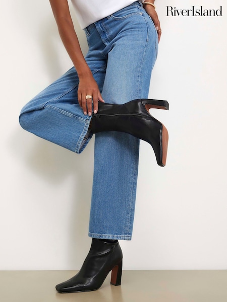 Black - River Island Square Heel Stretch Boots