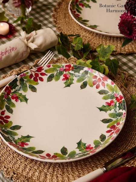 Portmeirion Set Of 4 Botanic Garden Christmas Holly Border Dinner Plates