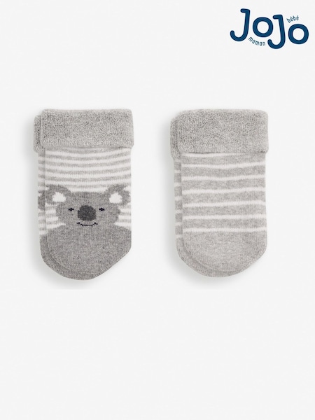 JoJo Maman Bébé Grey Koala 2-Pack Baby Socks (947332) | £5.50