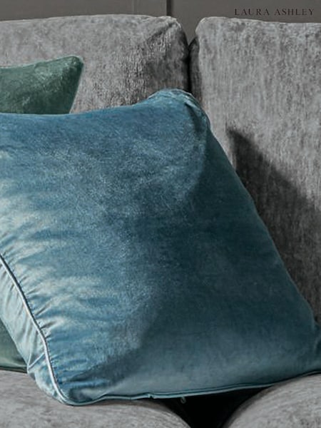 Laura Ashley Velvet Dark Seaspray Blue Square Nigella Cushion (947957) | £45