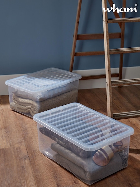 Wham Set of 2 Clear Crystal 45L Plastic Storage Box & Lid (948334) | £23