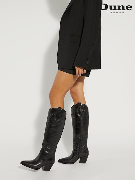 Dune London Black Tennessee High Leg Western Boots (949127) | £229