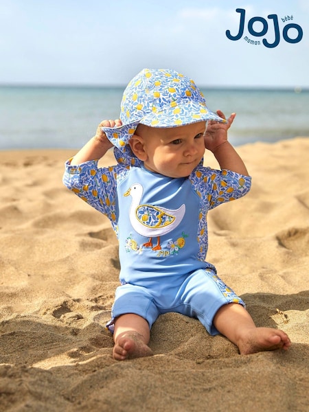 JoJo Maman Bébé Blue Lemon UPF 50 1-Piece Sun Protection Suit (949322) | £24