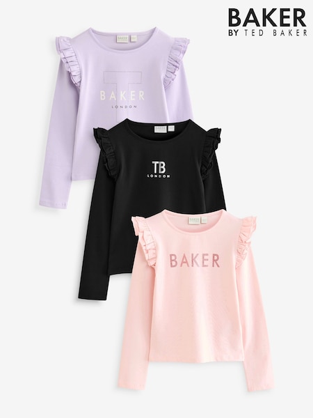 Baker by Ted Baker Multi Graphic Frill Long Sleeve T-Shirt 3 Pack (949603) | £32 - £37
