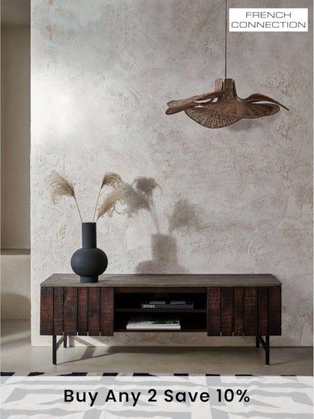 French Connection Slatted Mango Wood and Concrete Effect Top French Connection Sedona Up to 50 Inch TV Unit (950144) | £499