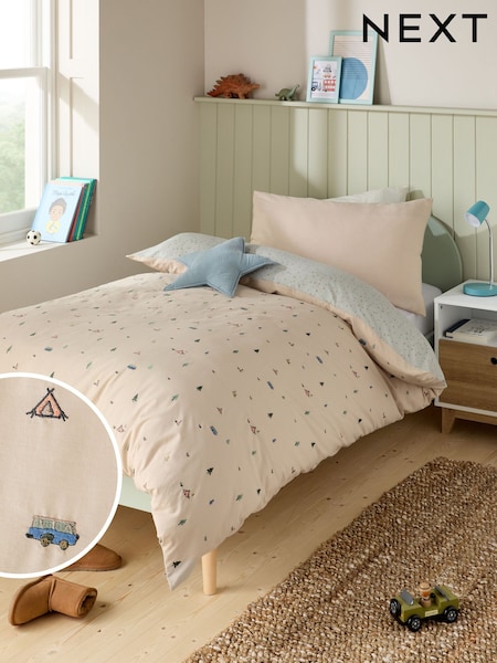 Embroidered Camping 100% Cotton Printed Bedding Duvet Cover and Pillowcase Set (951170) | £26 - £38