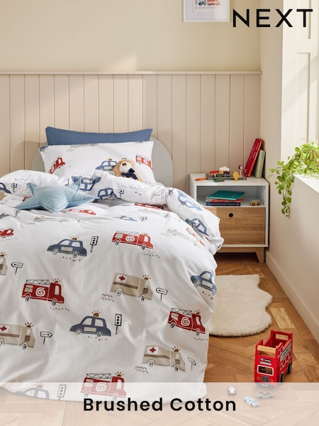 White Emergency Service Vehichles Supersoft Brushed 100% Cotton Duvet Cover and Pillowcase Set (951178) | £27 - £40