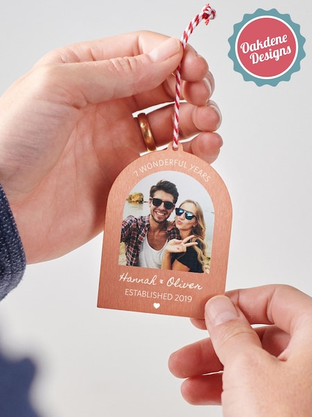 Personalised Solid Copper Seven Year Anniversary Christmas Tree Decoration By Oakdene