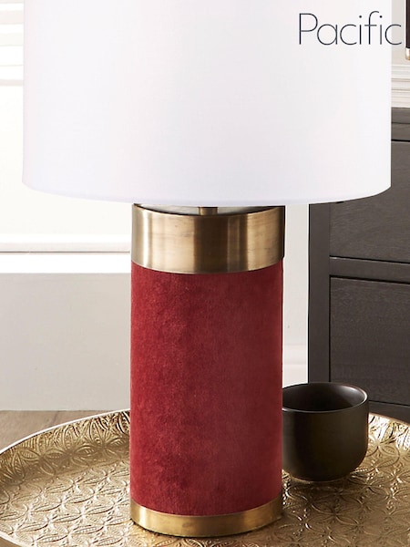 Pacific Red Red Velvet & Antique Brass Table Lamp (951276) | £120