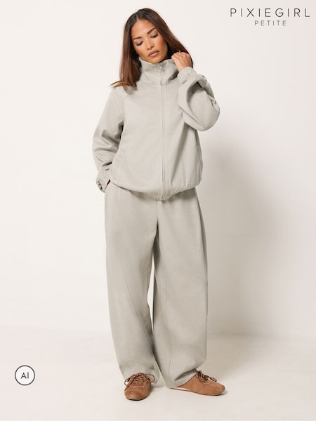 Natural - Pixiegirl Petite Brushed Funnel Neck Hoodie & Joggers Set
