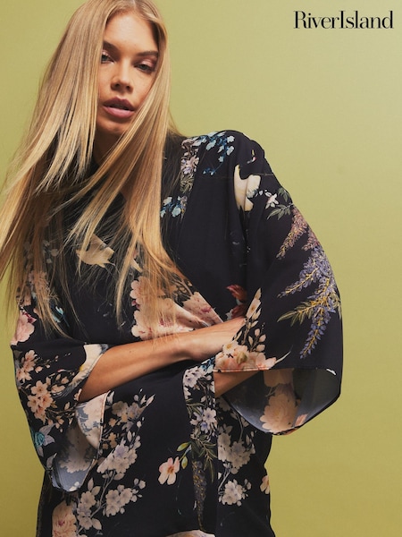 Black - River Island Floral Print Kimono