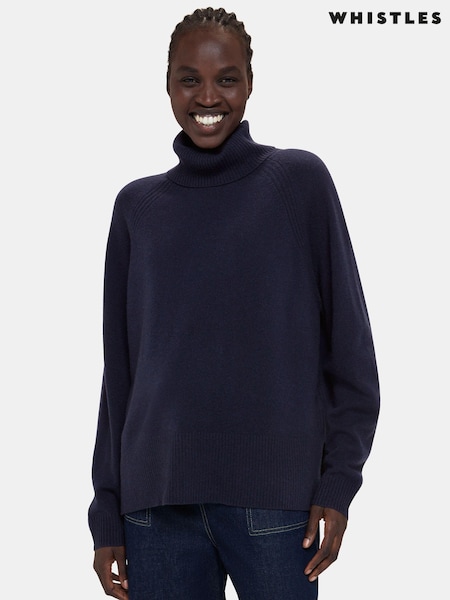 Whistles Blue Cashmere Roll Neck Jumper (951784) | £199
