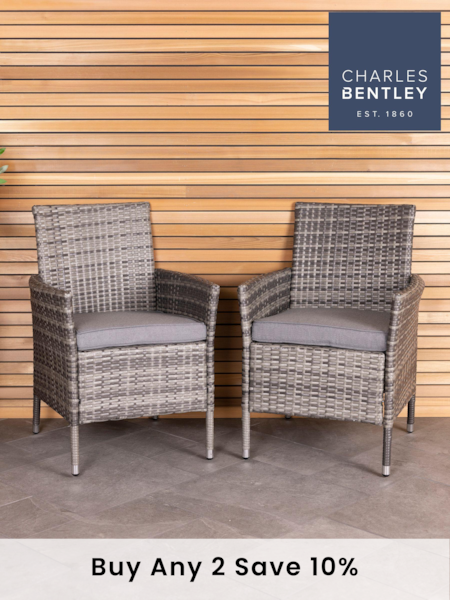 Charles Bentley Grey Pair of Garden Rattan Dining Chairs (951980) | £215