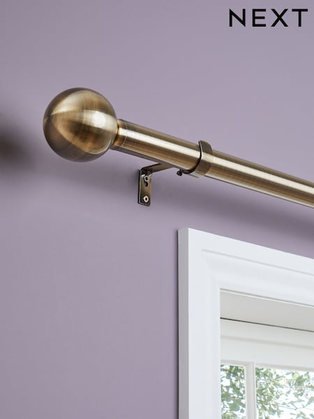Antique Brass Ball Finial Extendable Curtain 35mm Pole Kit (952375) | £65 - £85
