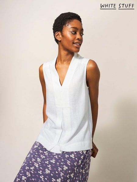 White Stuff White Celia Jersey Mix Blouse With Linen (952403) | £45
