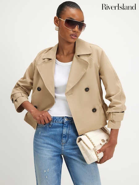 Brown - River Island Casual Waisted Crop Trench Coat