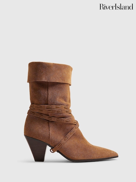 Brown - River Island Slouch Cone Heel Ankle Boots