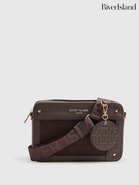 Brown - River Island Rr Monogram Boxy Cross-body Bag