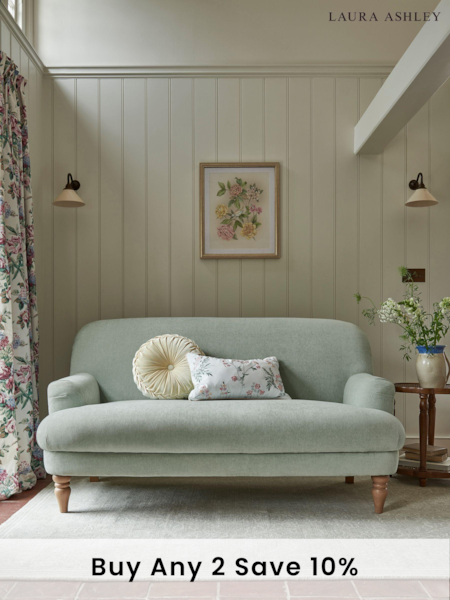 Laura Ashley Baron Chenille Pale Grey Green Clipsham Small 2 Seater Sofa (952886) | £799