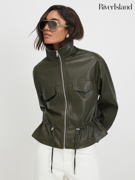 Green - River Island Drawstring Funnel Jacket