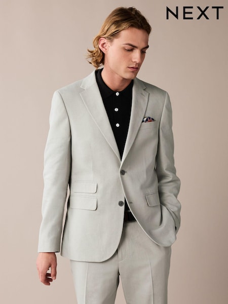 Light Grey Slim Fit Linen Blend Suit Jacket (953393) | £99