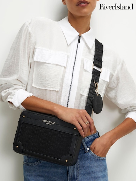 Black - River Island Rr Monogram Boxy Cross-body Bag