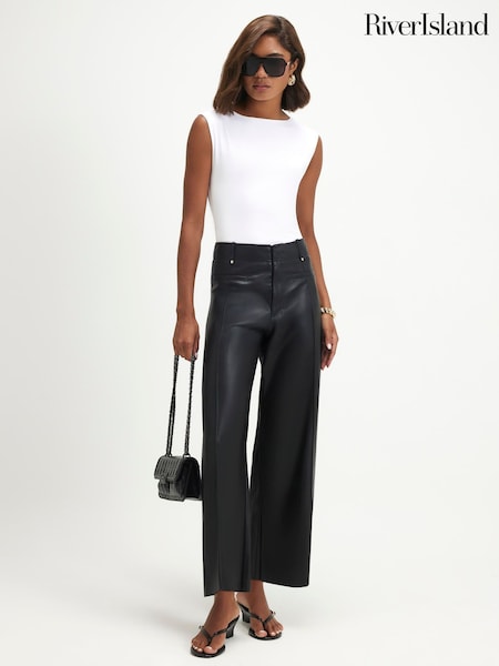 Black - River Island Seam Detail Crop Trousers