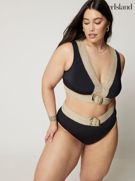 River Island Black Plus Elastic High Waisted Buckle Briefs (953686) | £22