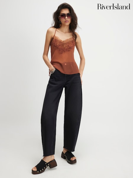 Black - River Island Twist Seam Barrel Jeans
