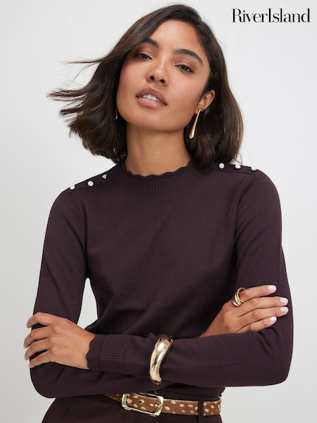Brown - River Island Pretty Trim Top