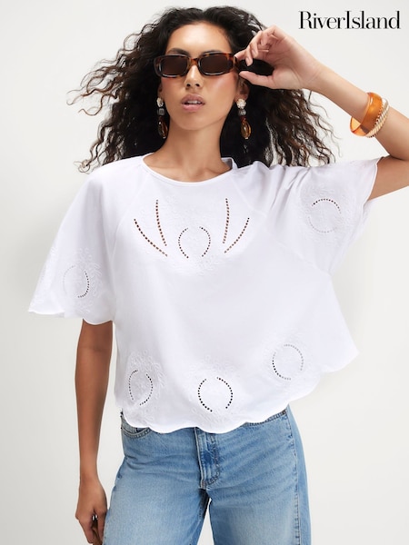 White - River Island Embroidered Flirty T-shirt