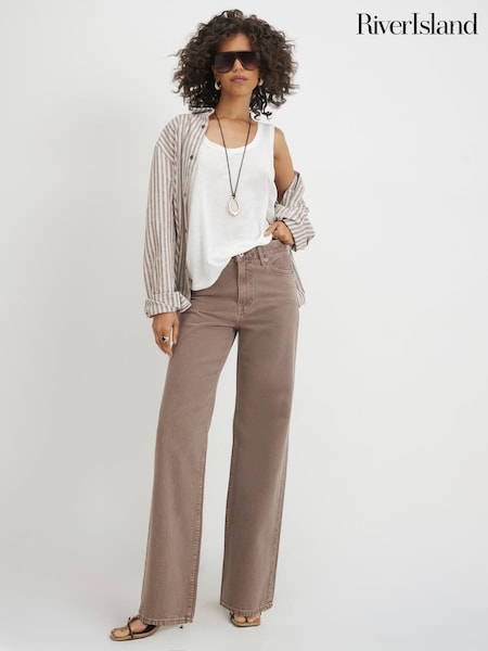 Brown - River Island Relaxed Straight Jeans