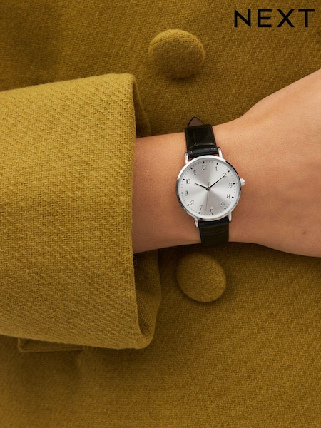 Black Croc Effect Simple Strap Watch (954525) | £22