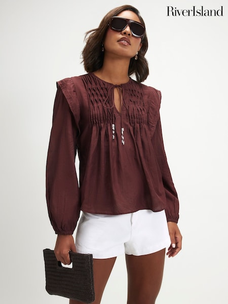 Red - River Island Smock Yoke Blouse