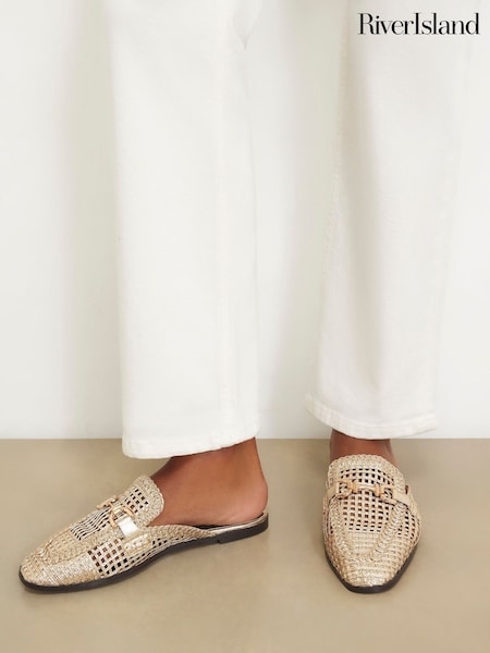 Gold - River Island Woven Backless Loafers