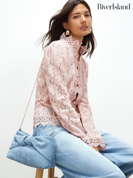 Blue - River Island Faux Suede Bow Clutch Bag