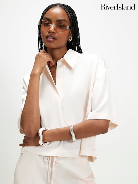 Cream - River Island Satin Polo Top