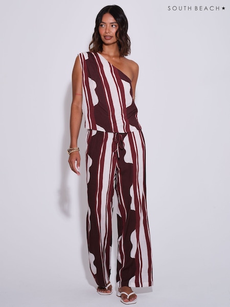 Red - South Beach Striped Wide Leg Trousers