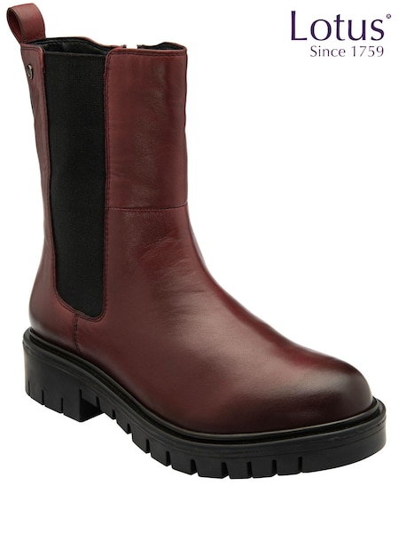 Lotus Red Leather Pull-On Ankle Boots (957303) | £90