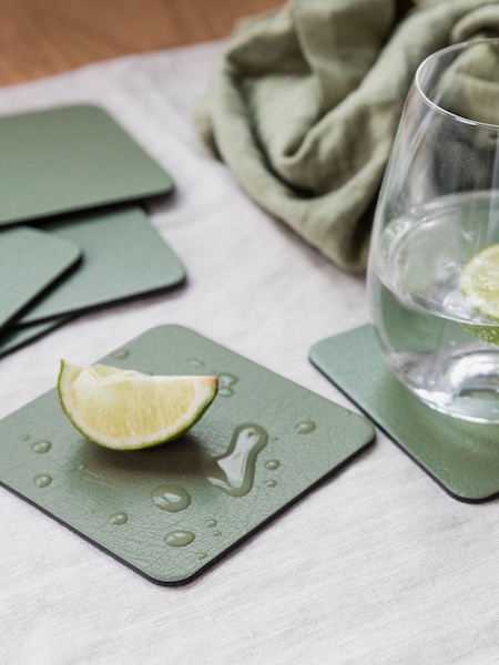 Lara-May Set of 6 Olive Green Leather Coasters and Placemats (957602) | £37