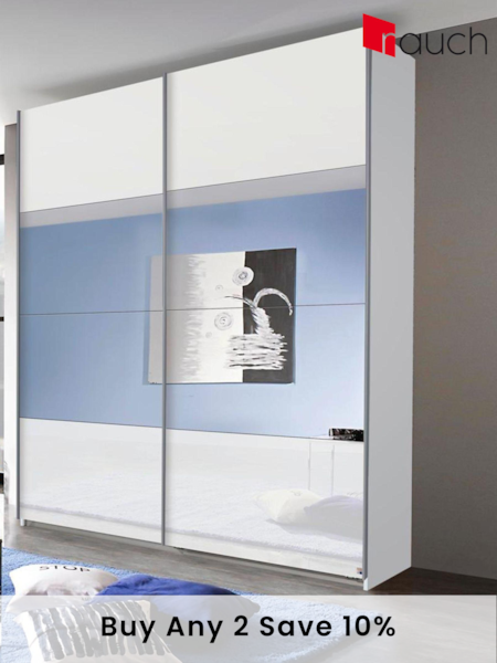 Rauch White Courtney Glass and Centre 1.8m Sliding Mirror Semi Fitted Wardrobe (958173) | £737